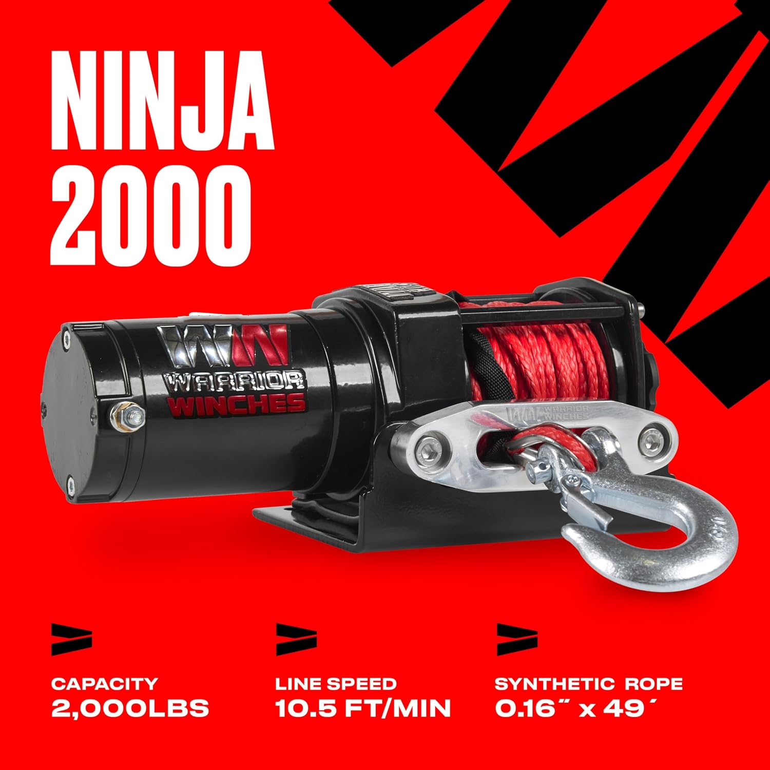 Warrior Winches Ninja 2000 lbs - Premium 12V Electric ATV UTV Winch with Synthetic Rope, Wireless Remote Control, Heavy Duty Motor, Portable Kit for Boat, Trailer, Truck, Jeep & Off-Road Vehicle