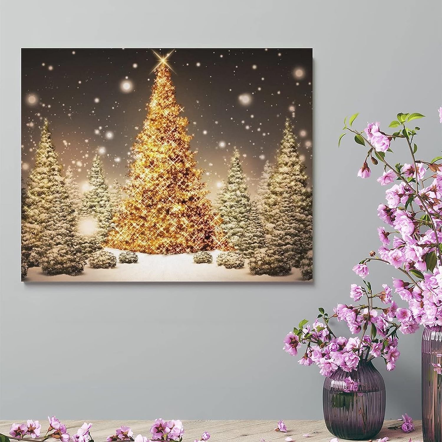 Amazon.co.jp: アートポスター フレーム 装飾画 クリスマスツリー 雪景