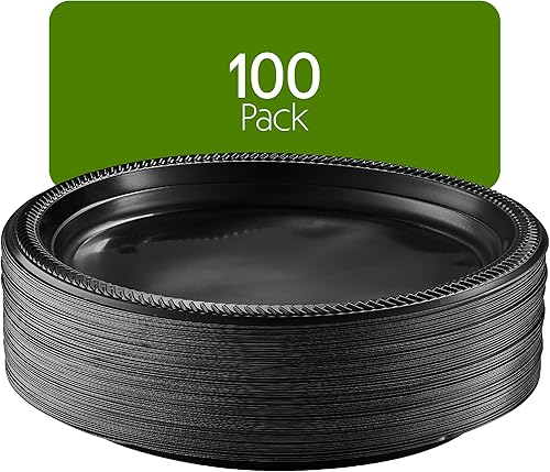 Miniatura 9 de PLASTICPRO 400 platos negros de plástico ligeros de 9 pulgadas, platos negros desechables para fiestas y bodas