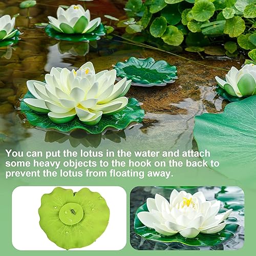 Miniatura 4 de WhistenFla 16 flores flotantes artificiales para piscina, 7 y 4 pulgadas, almohadillas de lirio de agua falsas, flores de loto, decoraciones