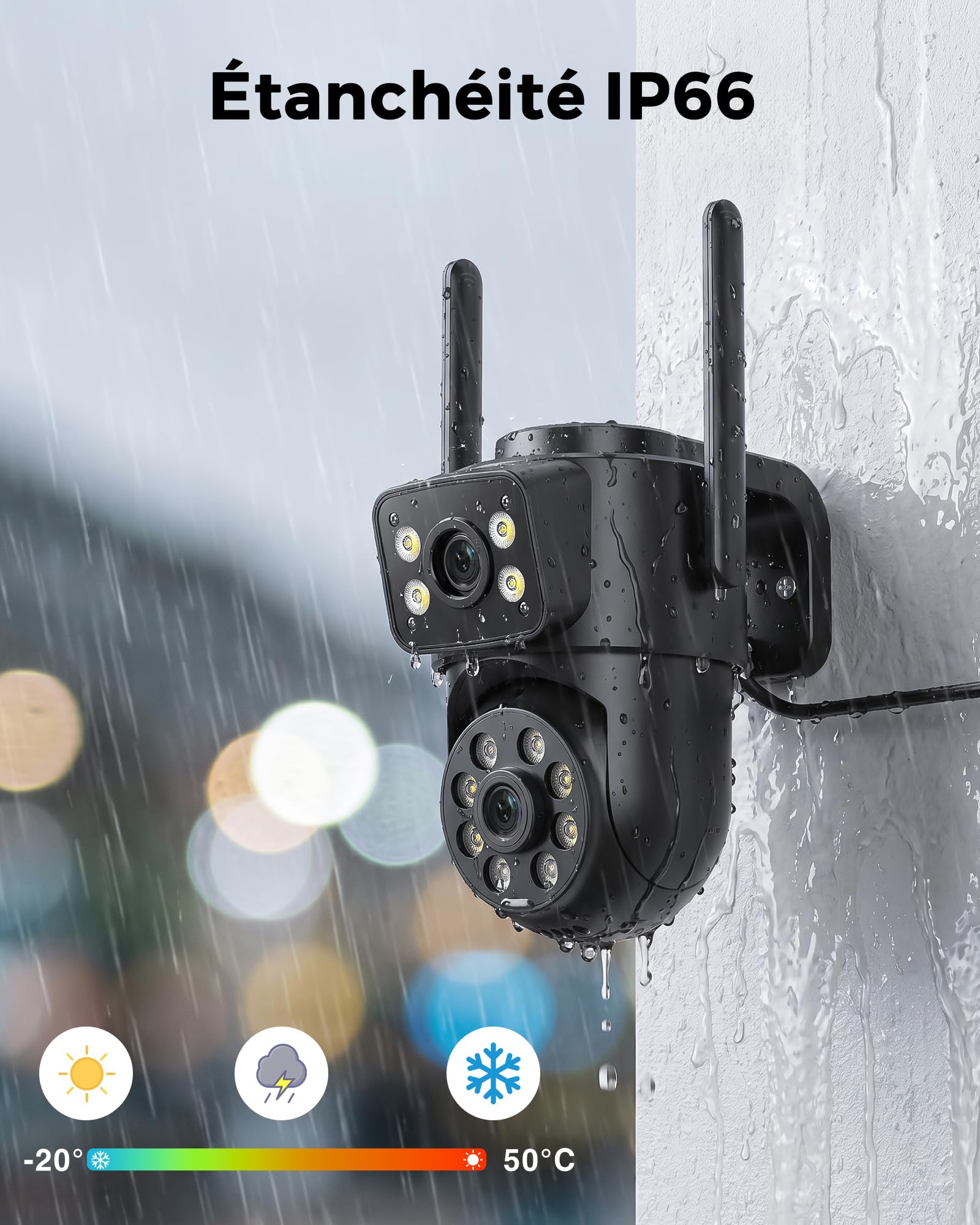 Reobiux 2K Camera Surveillance WiFi Exterieure avec Double Objectif, 1 Pack | Vision Nocturne Couleur, Détection Humaine Intelligent, Audio Bidirectionnel, Étanche IP66, Résolution HD, Technologie PTZ