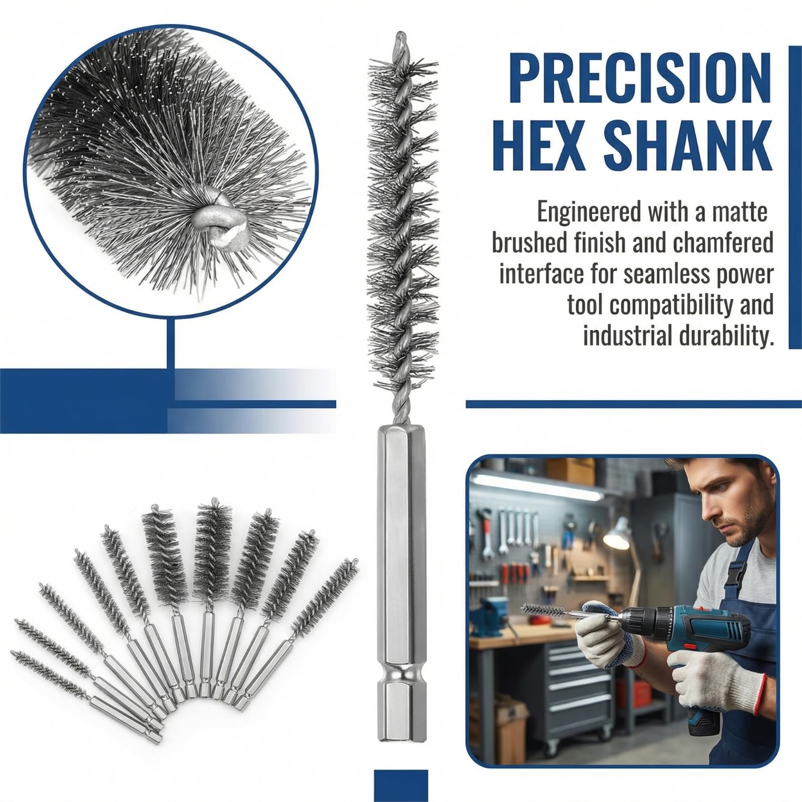 Stainless Steel Wire Bore Brush Set - Rust Removal -3 Stainless Steel Wire Bore Brush Set - Rust Removal -3