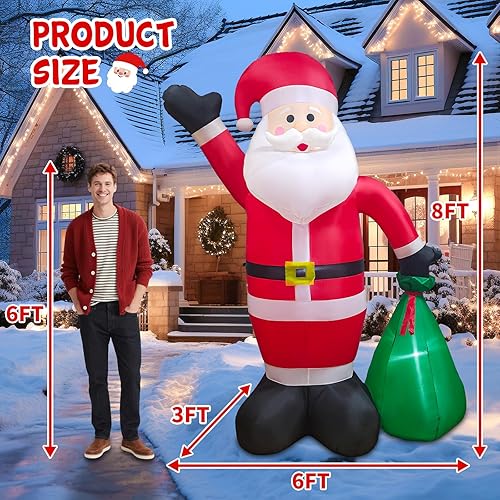 Miniatura 2 de Decoración inflable de Navidad de 8 pies para exteriores, Papá Noel inflable gigante con caja de regalo, decoraciones inflables de Navidad para