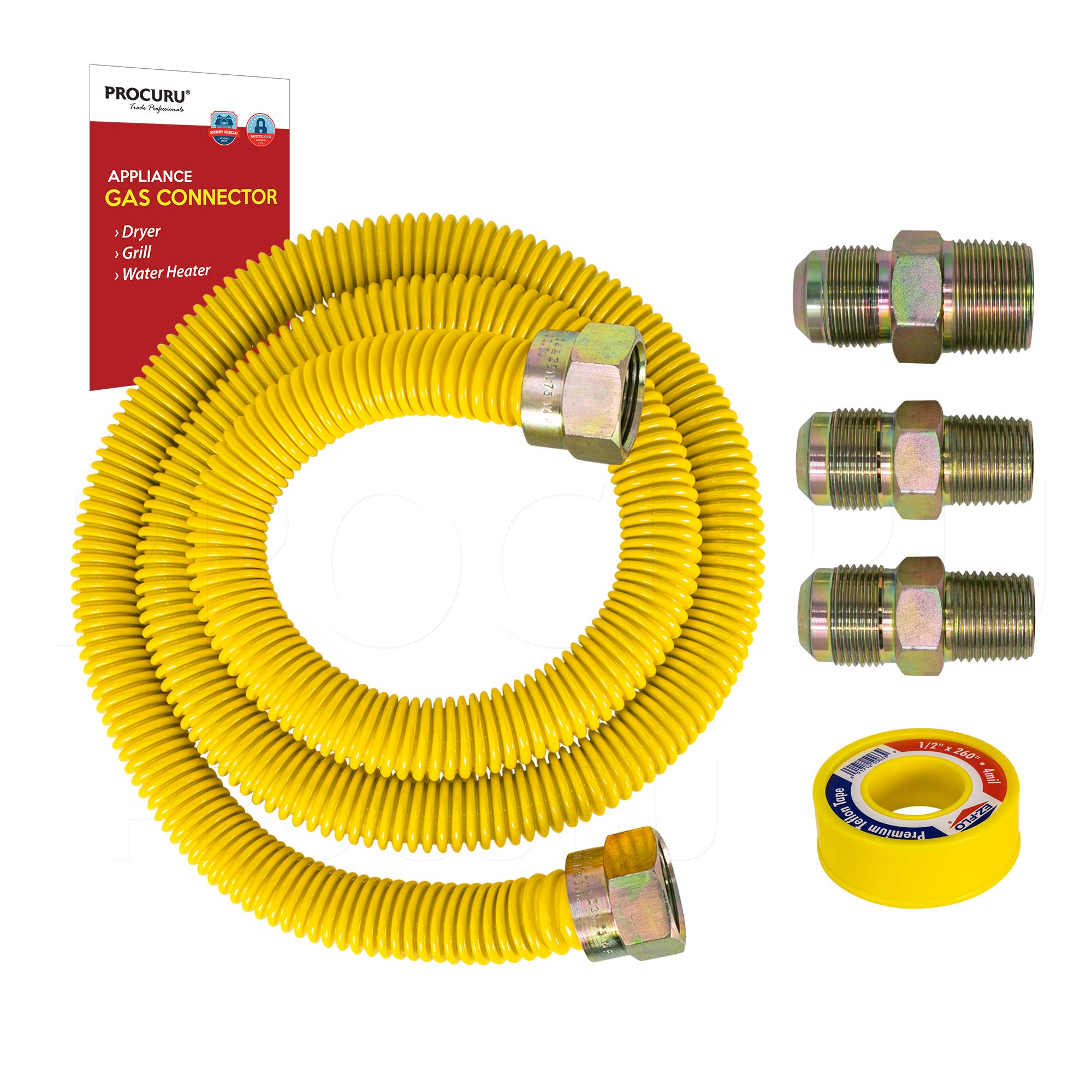 PROCURU 1/2" OD x 72" Long Weatherproof Stainless Steel Gas Flex