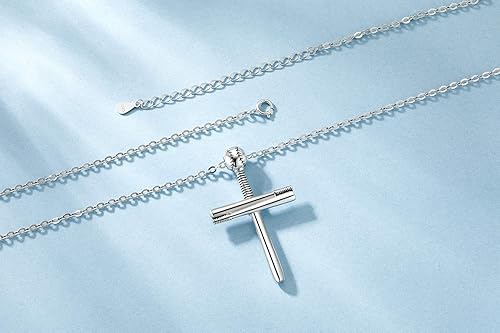 Miniatura 5 de Collar con colgante de plata de ley S925 con cruz de béisbol y sóftbol para mujeres y hombres, Plata de ley S925