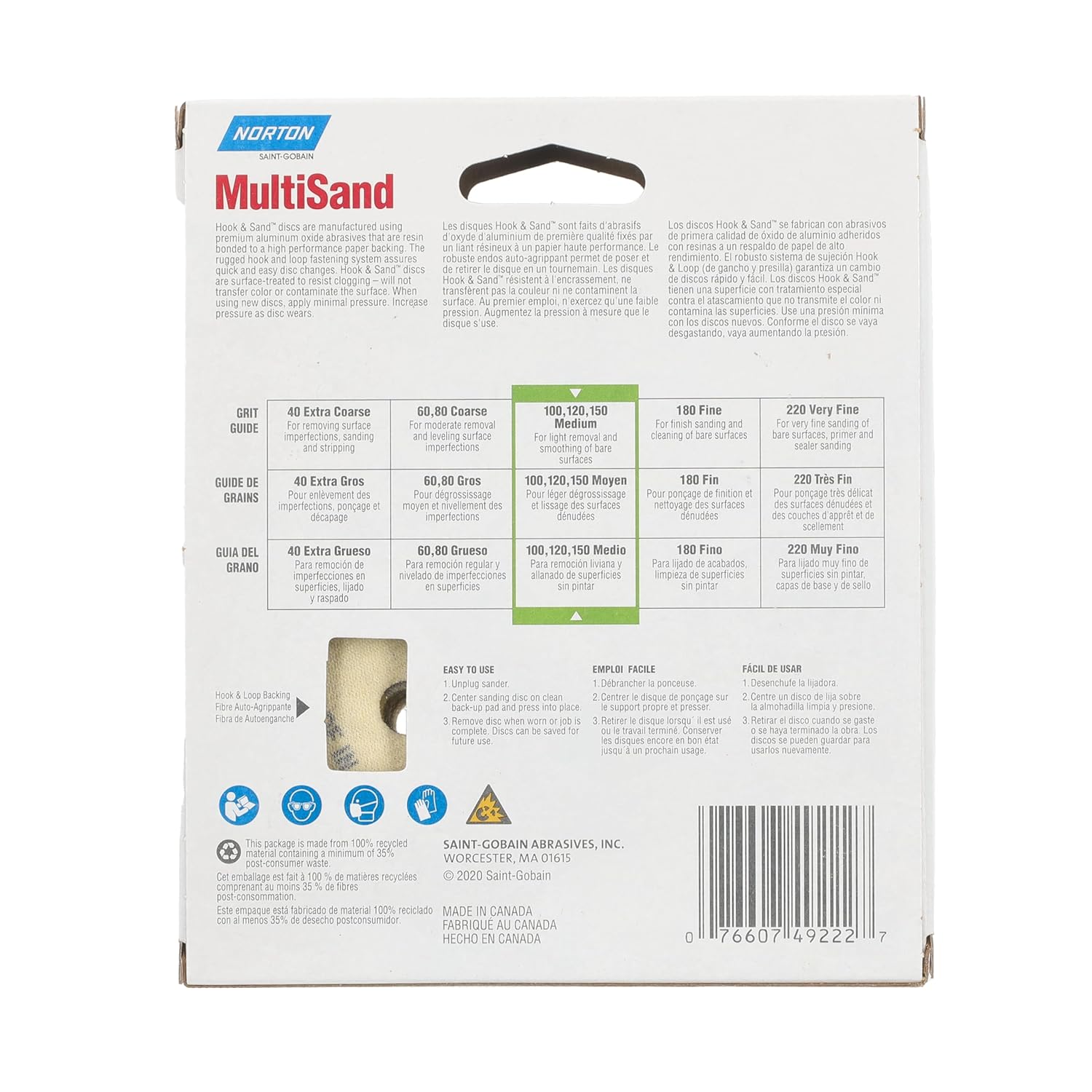 Norton MultiSand Hook and Loop Sanding Discs, Orbital Sander Sandpaper for Wood, Metal and Fiberglass, 100 Grit Sand Paper, 5 Inch Sanding Discs Hook and Loop, Pack of 25