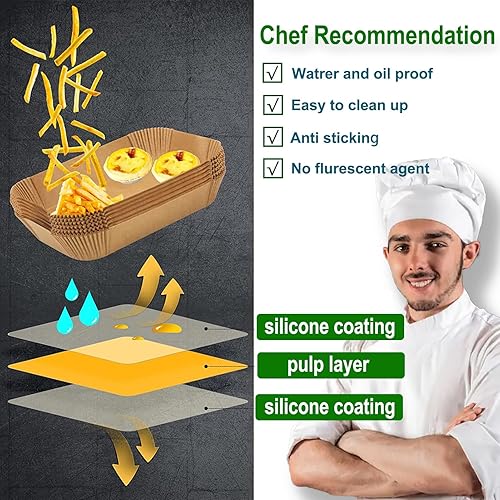 Miniatura 6 de Revestimientos rectangulares para freidora de aire para canasta doble de 6 cuartos de galón, doble forro doble Ninja desechable, 200 piezas de forro