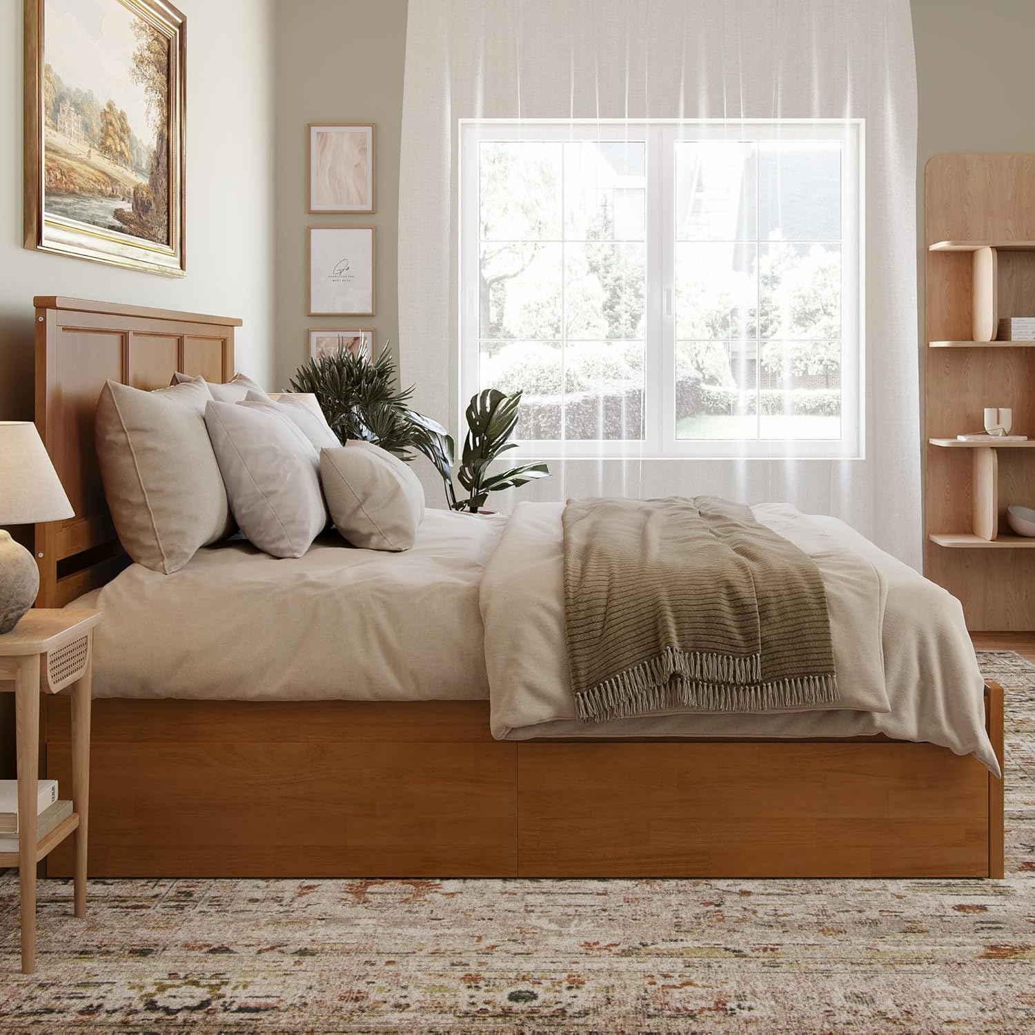 AFI, Madison King Platform Bed with Footboard and Storage Drawers, Light Toffee