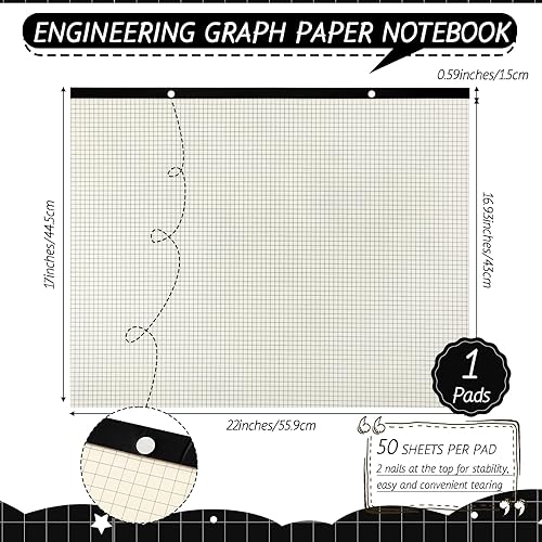 Miniatura 8 de Fainne Bloc de papel gráfico de ingeniería grande de 22 x 17 pulgadas, paisaje, 4 x 4 pulgadas, cuadrícula, papel de dibujo gigante para ingeniero,