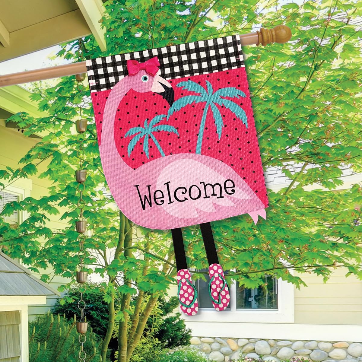 Fancy Flamingo Summer Burlap House Flag Welcome 28" x 40" Briarwood Lane