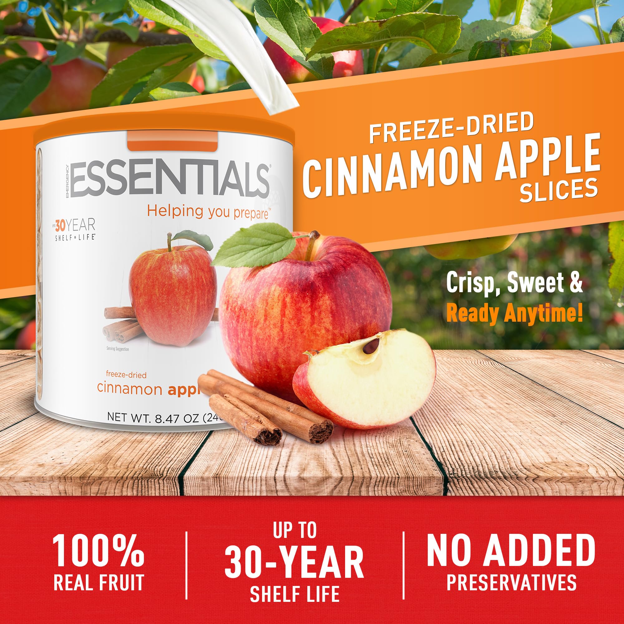 Emergency Essentials Freeze-Dried Cinnamon Apple Slices #10 Can, Freeze-Dried Fruit, Freeze-Dried Apples, Freeze-Dried Snacks, Nutritious Emergency Food, Bulk Food, Long Shelf Life Food, 25-Year Shelf Life