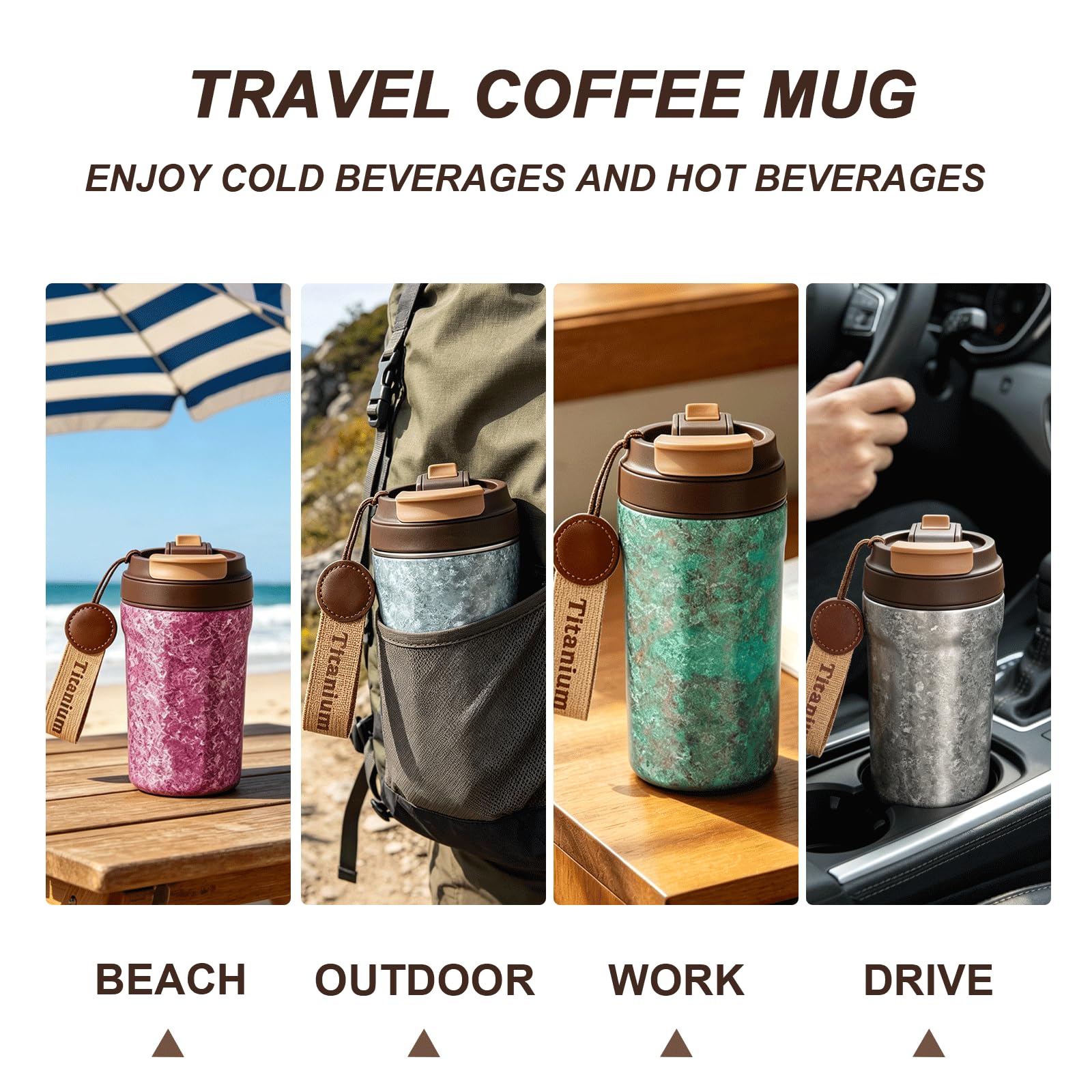 Titan Thermobecher mit Trinkhalm, 400 ml, Kaffeebecher to Go mit Deckel, vakuumisoliert & auslaufsicher, doppelwandiger Reisebecher für warme und kalte Getränke, Grün