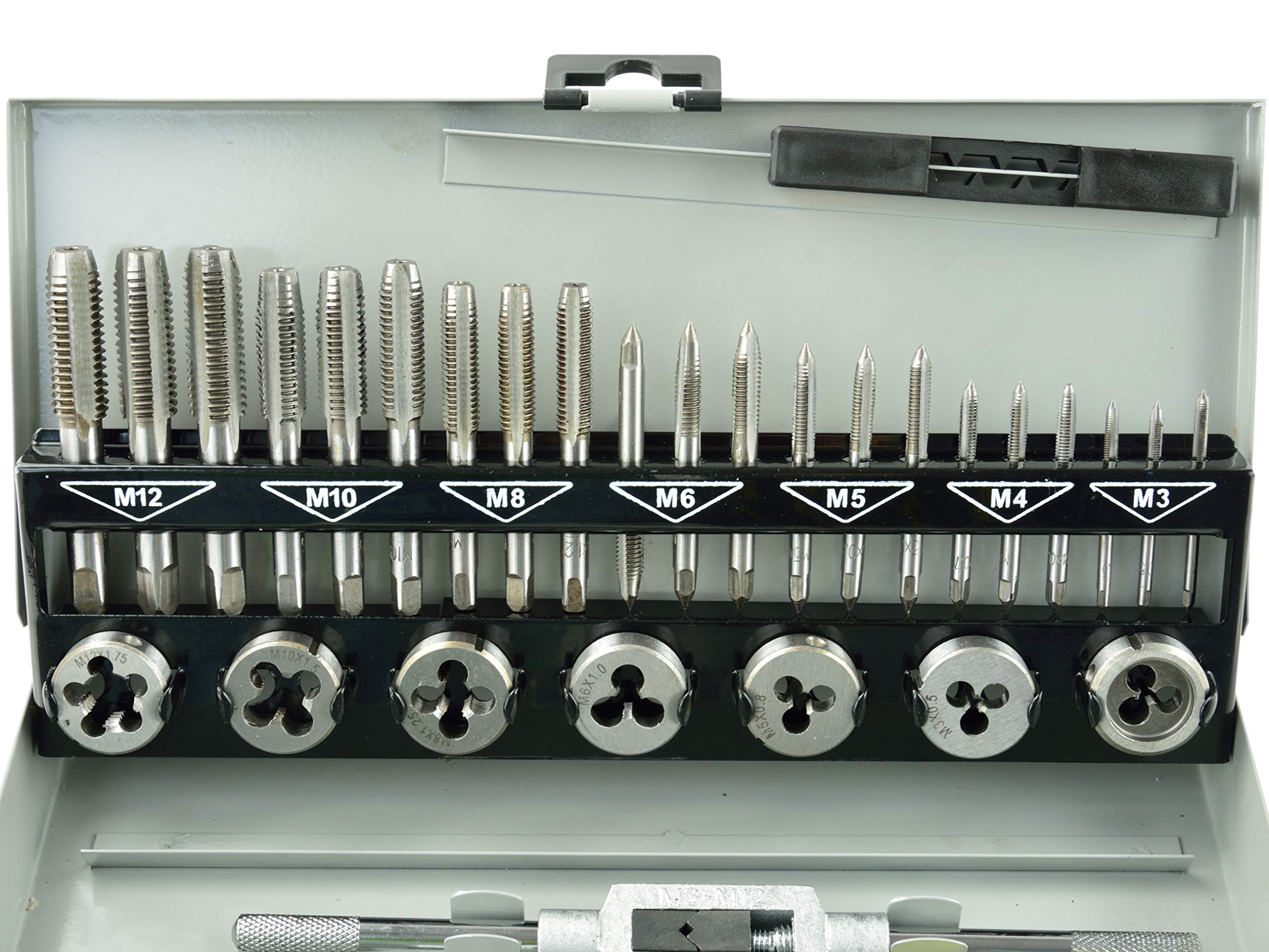 BSD Set Maschi e Filiere per Filettare - Metrica - Set Maschi, Set Filiere, Giramaschi, Girafiliere - M3-M12-32 Pezzi