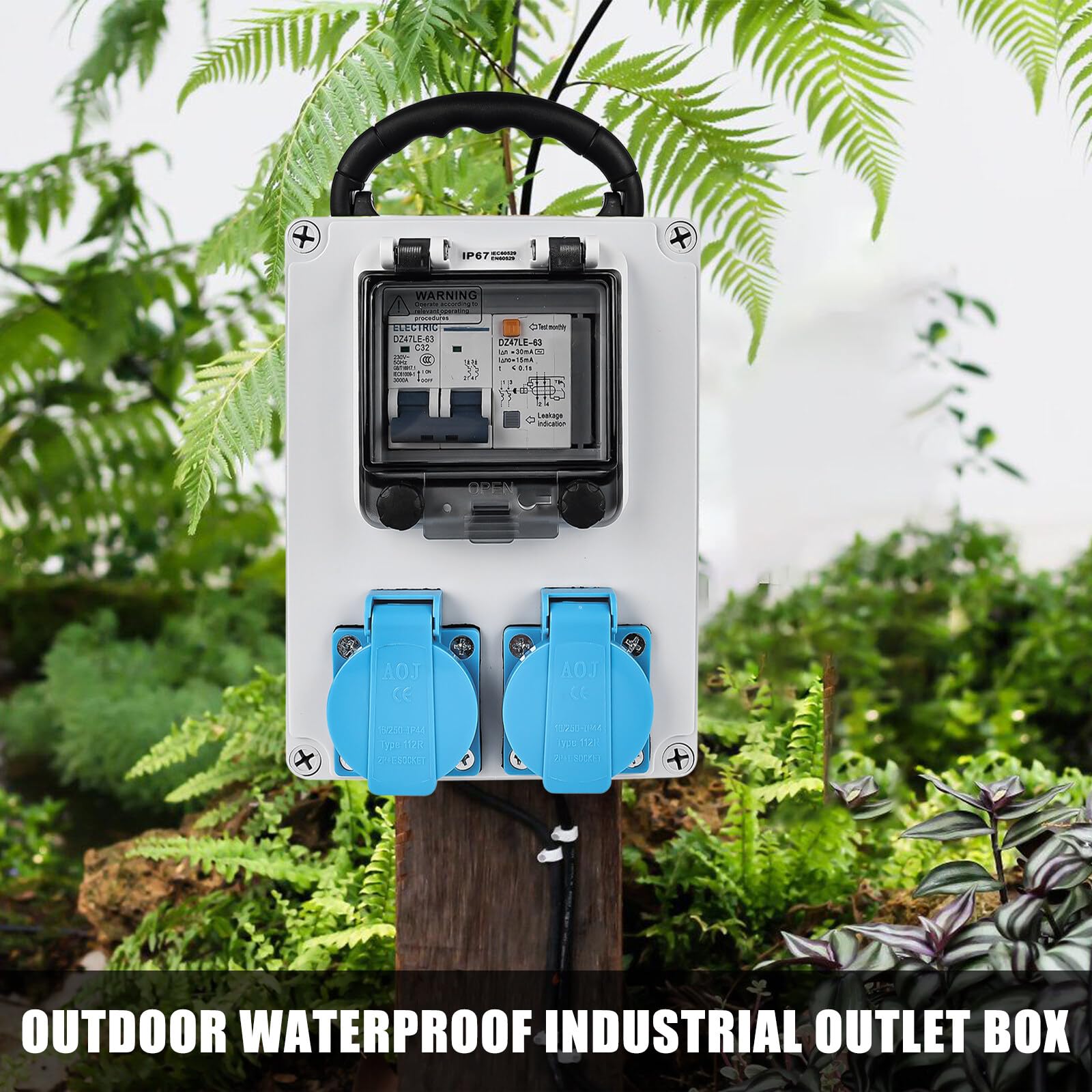 Distributore di corrente da costruzione, distributore di corrente con interruttore FI, distributore a parete 2 X 16A, 250 V 2P, 2 spina Schuko AC, alloggiamento IP67/presa IP44, impermeabile