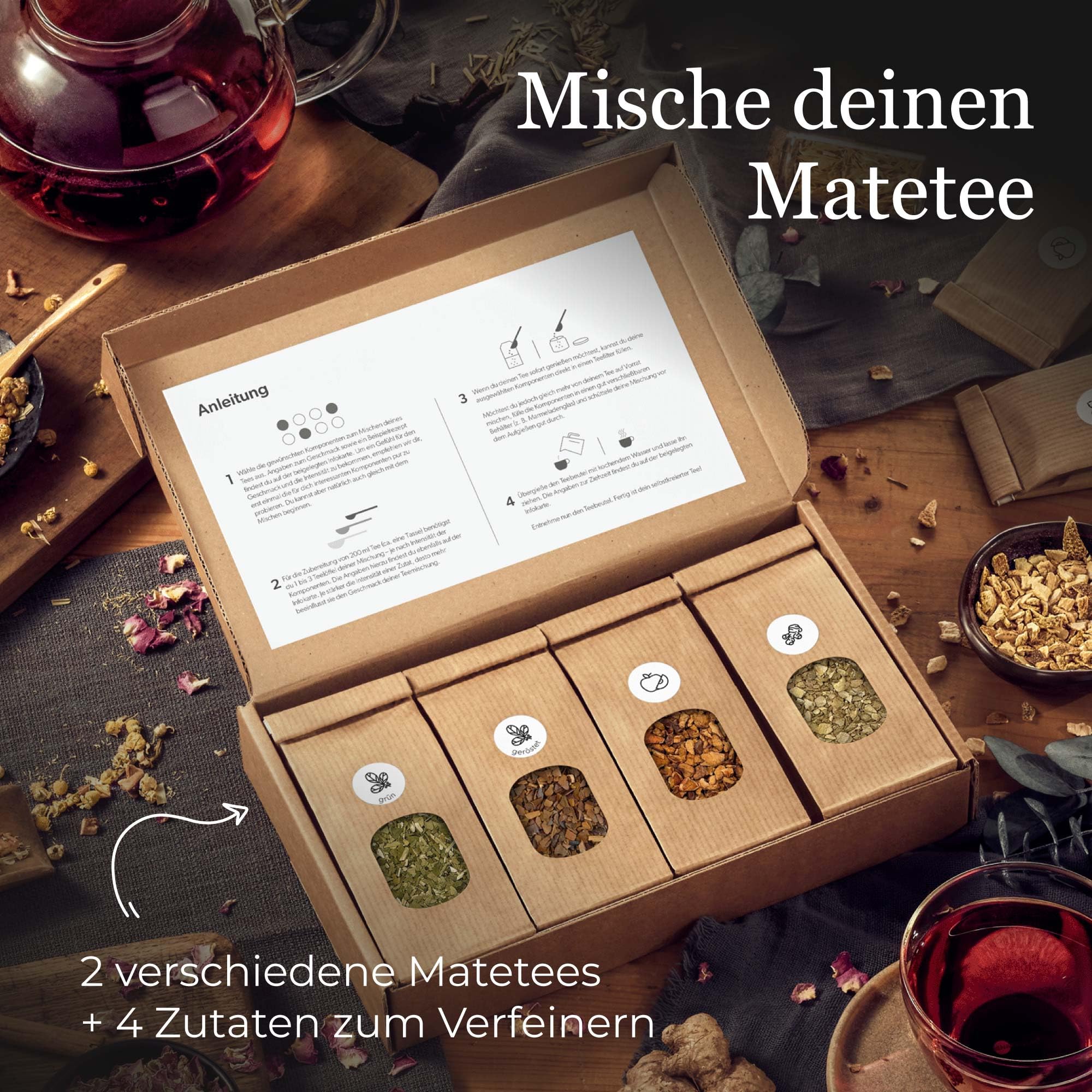 Tee Selber Mischen Set Geschenk mit Matetee - BIO Mate Tee Geschenkset mit 6 leckeren Tee-Sorten zum DIY Teemischung Selber Machen