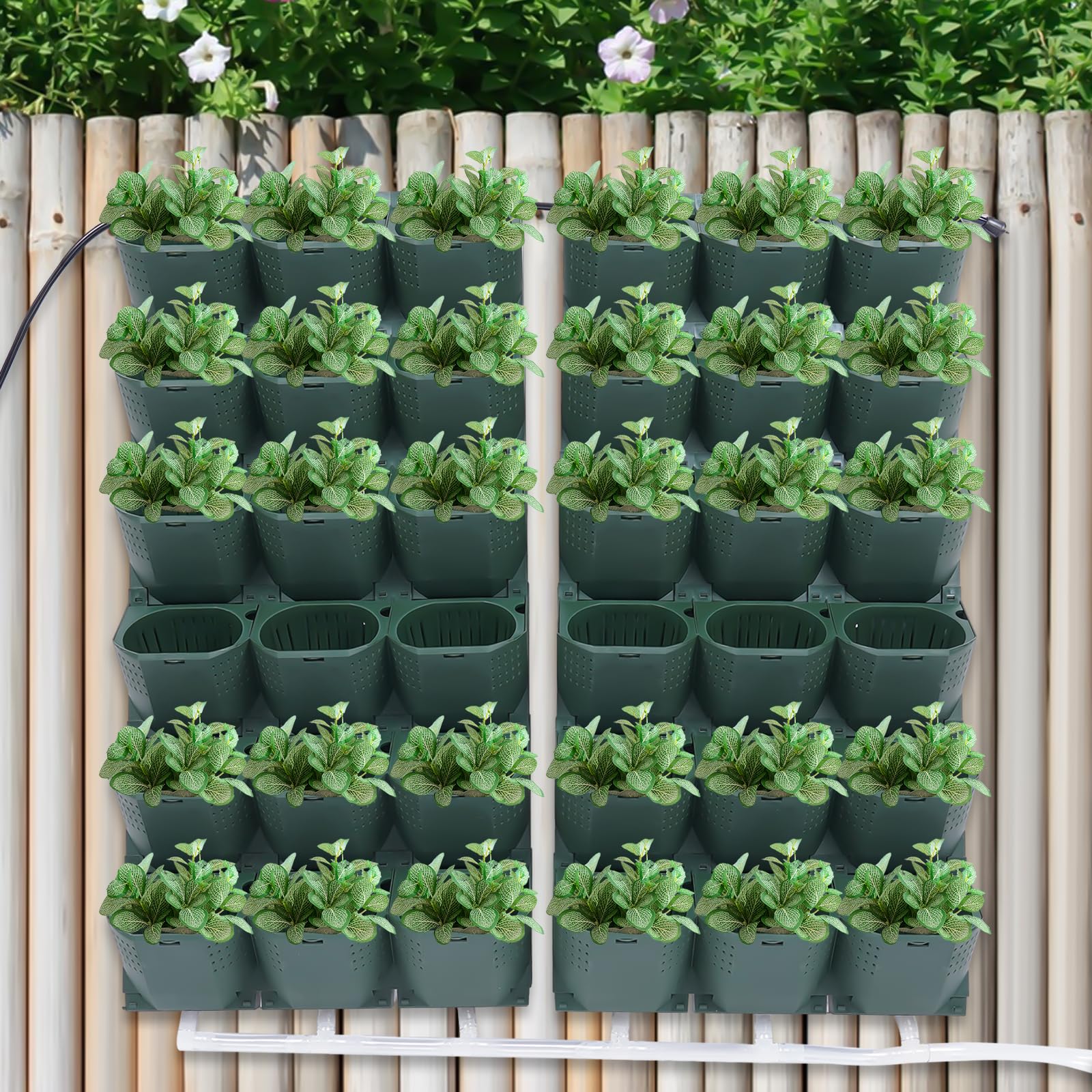 ZeStarDair Self-Watering Wall-Mounted Planter Vertical Wall Planter with 36 Pots Wall Mounted Plastic Plant Grow Pots Vertical Living Green Wall Garden Growing System for Home (Dark Green)