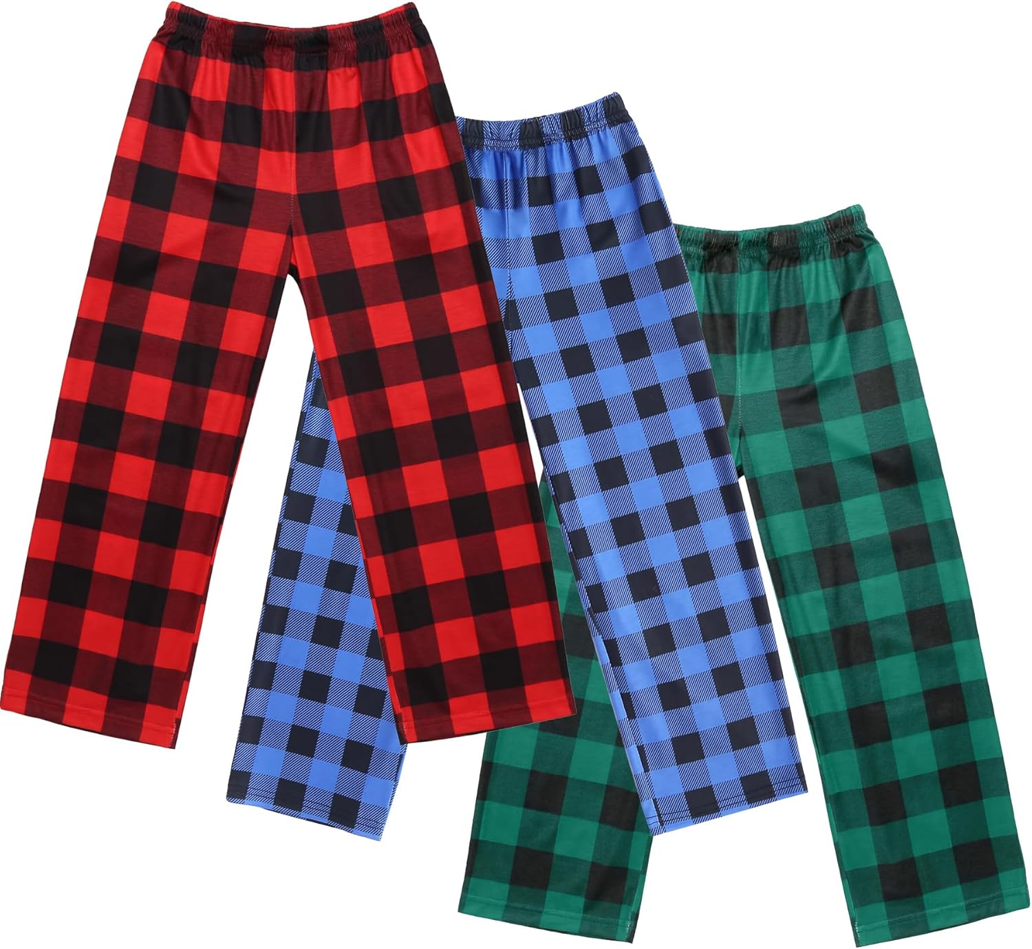 Ekouaer Boys 3 Pack Plaid Lounge Pants with 2 Pockets