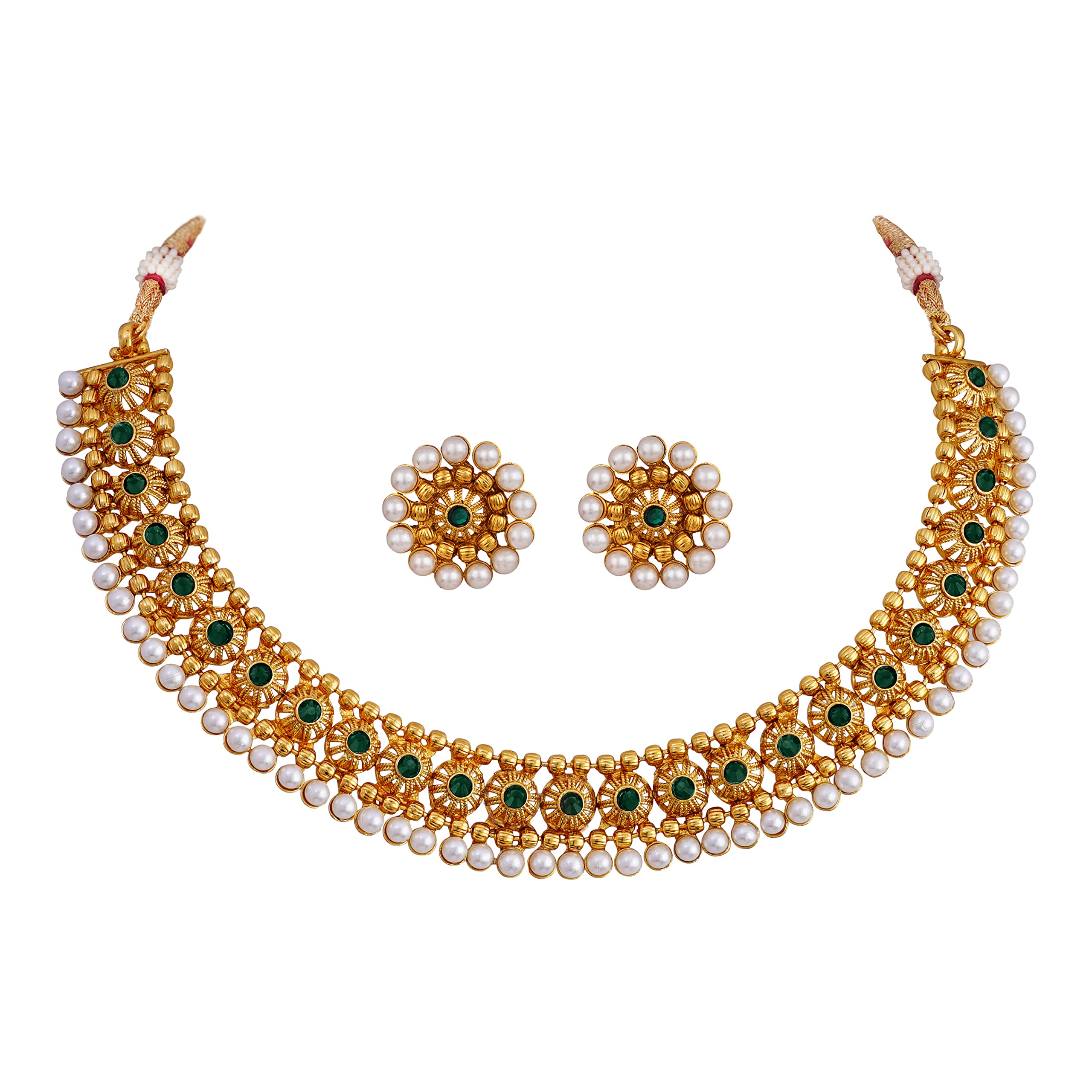 JFL - Jewellery for Less Traditional Gold Plated Green Stone and Pearl Studded Choker Necklace with Earring for Women & Girls(Green),Valentine (B09G2VG6N6) Amazon Price History, Amazon Price Tracker