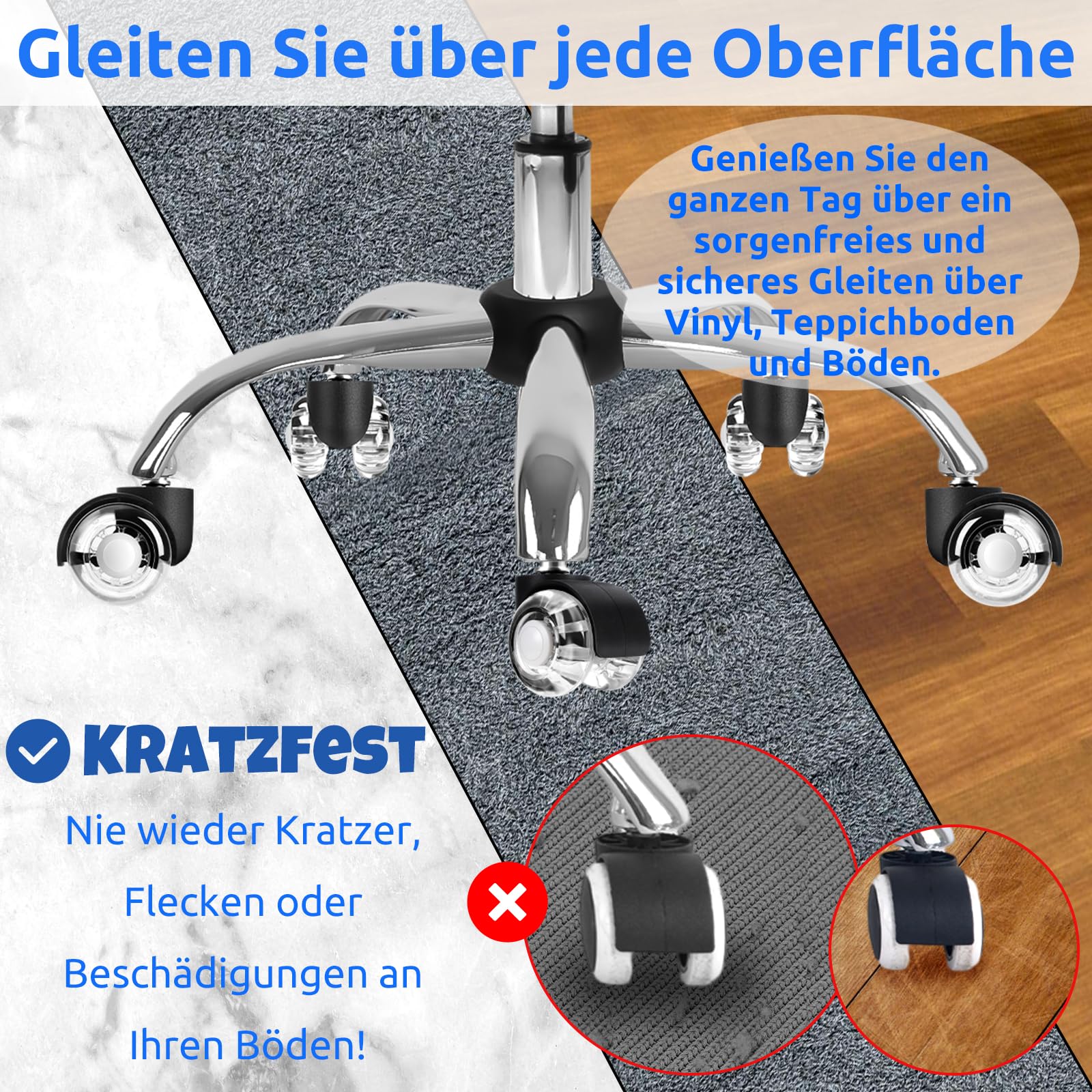 5er Set Bürostuhl Rollen - Leise & Kratzfrei