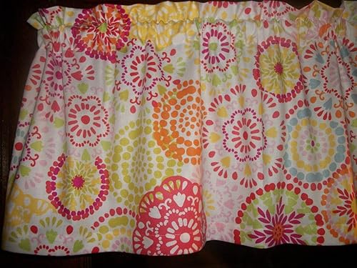 Miniatura 1 de LIme Green Pink Orange Circles retro waverly fabric curtain topper Valance