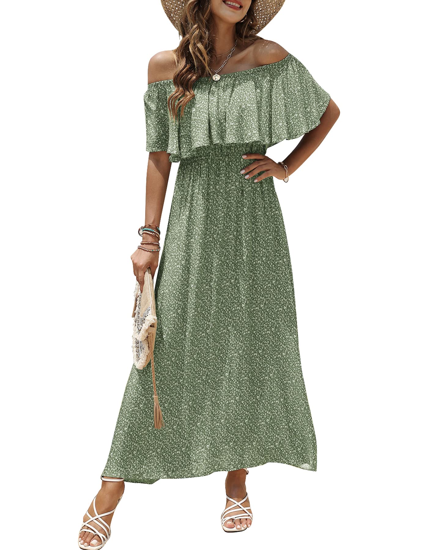 Bluetimewomens Maxi Dress Off Shoulder Floral Print Boho Beach