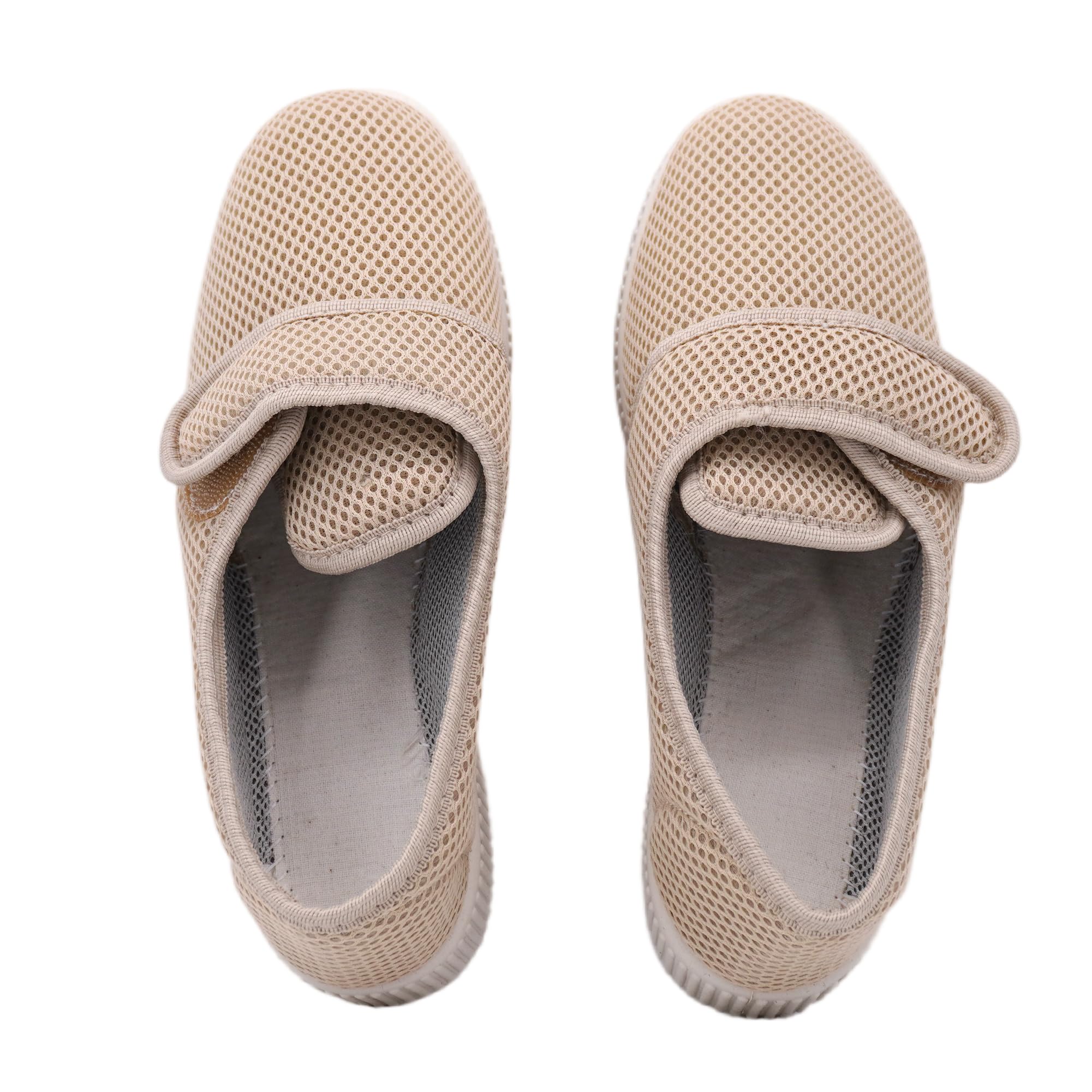 JOMIX Chaussons Femme à Scratch Maille Respirante Ouverture Large Légers Confortables Semelle Antidérapante pour Parquet Carrelage Idéals Pieds Sensibles Senior Maison
