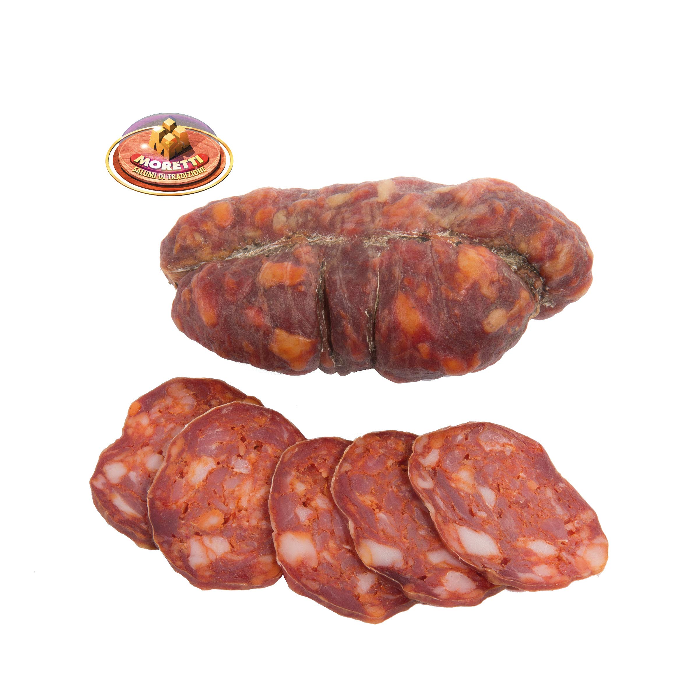 Moretti® | Soppressata assaisonnée artisanale | 600g / 700g Sous Vide 2 Packs | piment calabrais | Salami traditionnel | Planche à découper en bois cadeau (Doux)