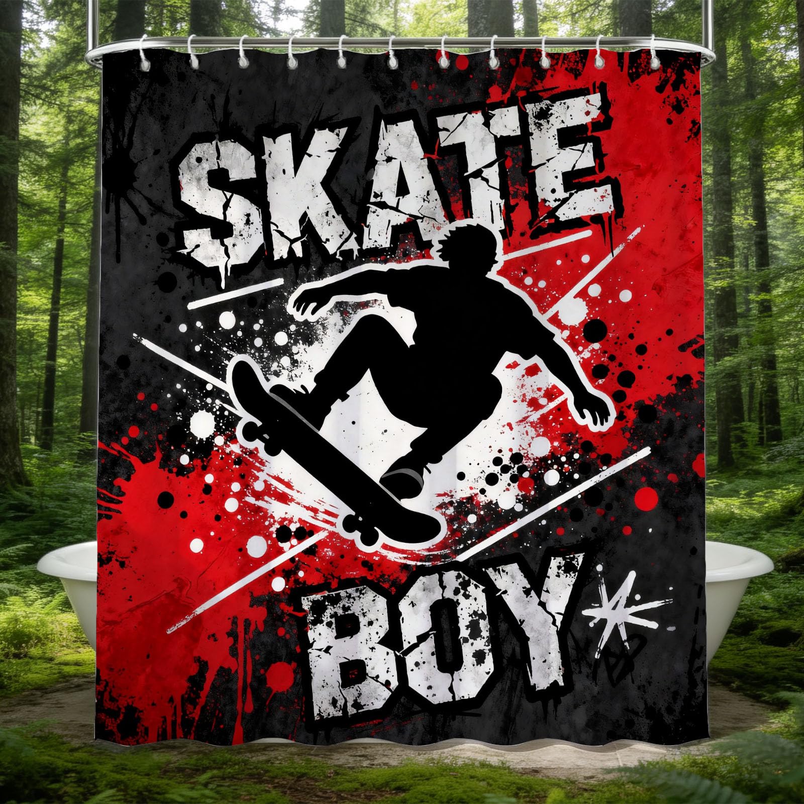 Hongduo 3D Street Skateboarding Shower Curtain for Stalls Bathtubs Street Culture Theme Bathroom Decor Shower Curtain Set Polyester Fabric Waterproof 200x200cm/79X79 Inch with Hooks