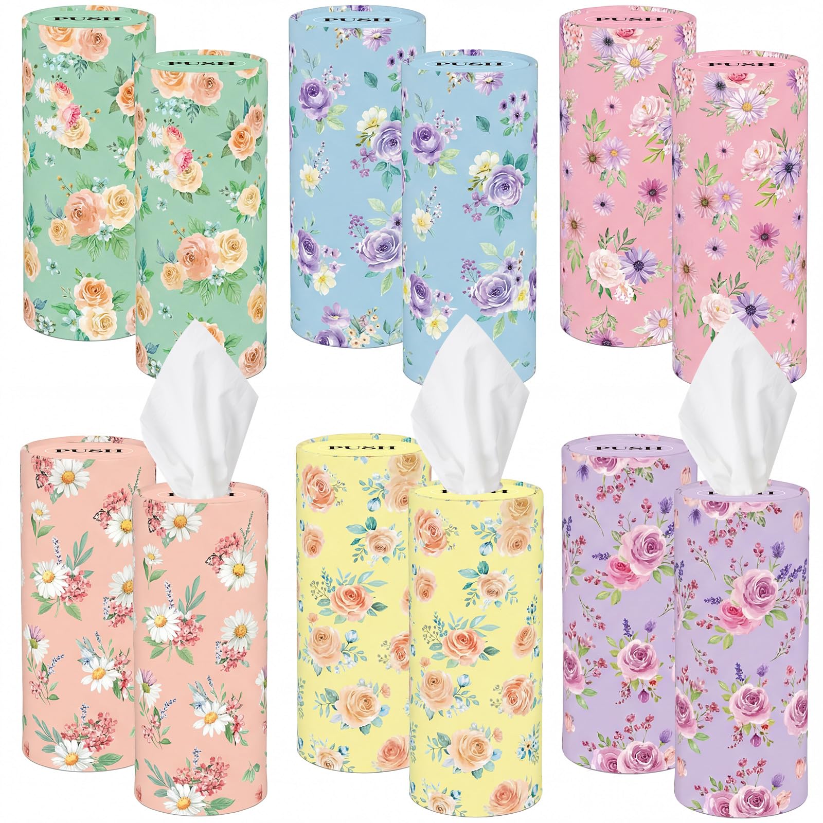 Outus 12 Pack Floral Car Tissue Holders, 3 Ply Tissues for Cup Holders