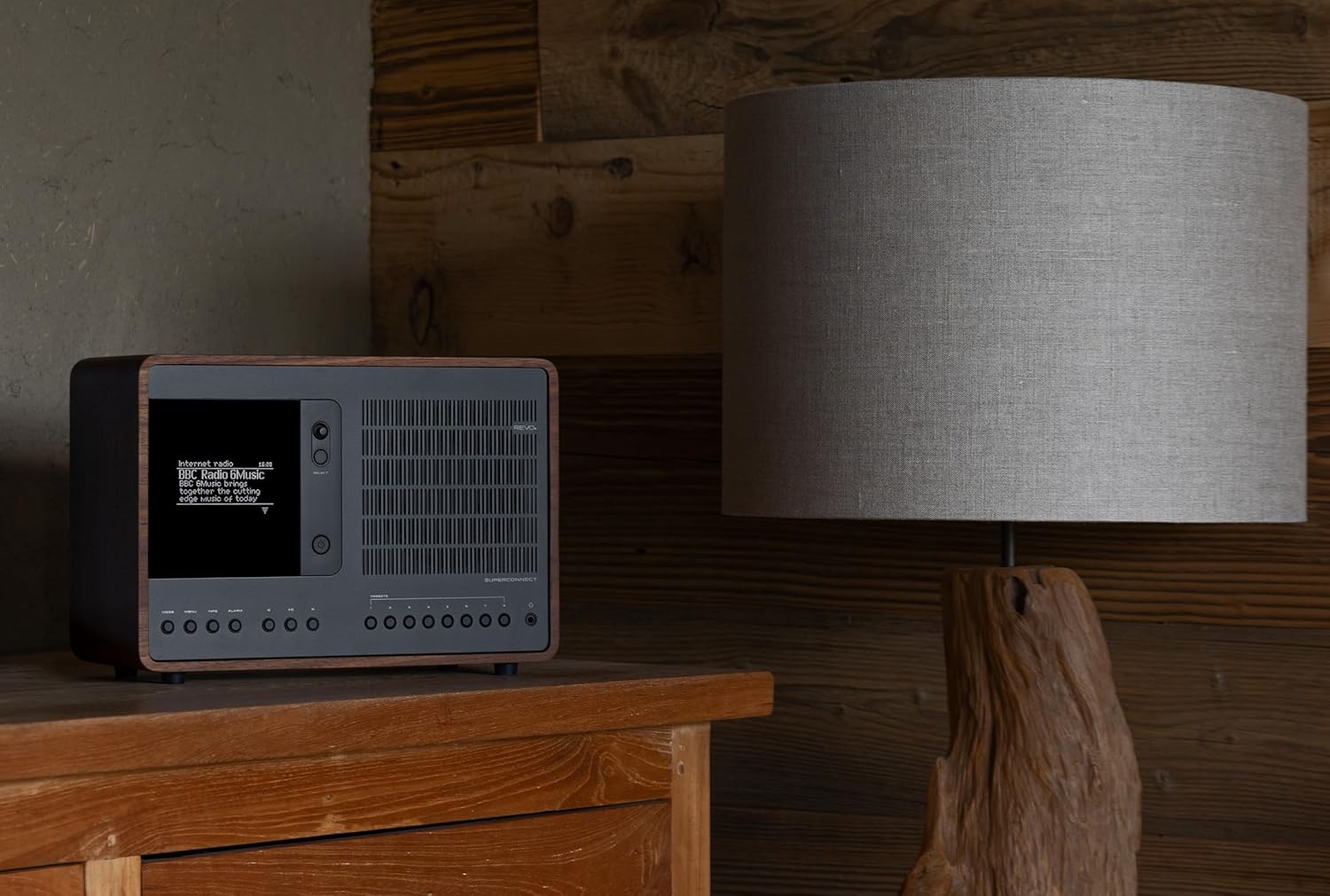 Revo SuperConnect Wireless Music System with Internet Radio, Spotify Connect, Wi-Fi, FM, and Bluetooth - Walnut/Black