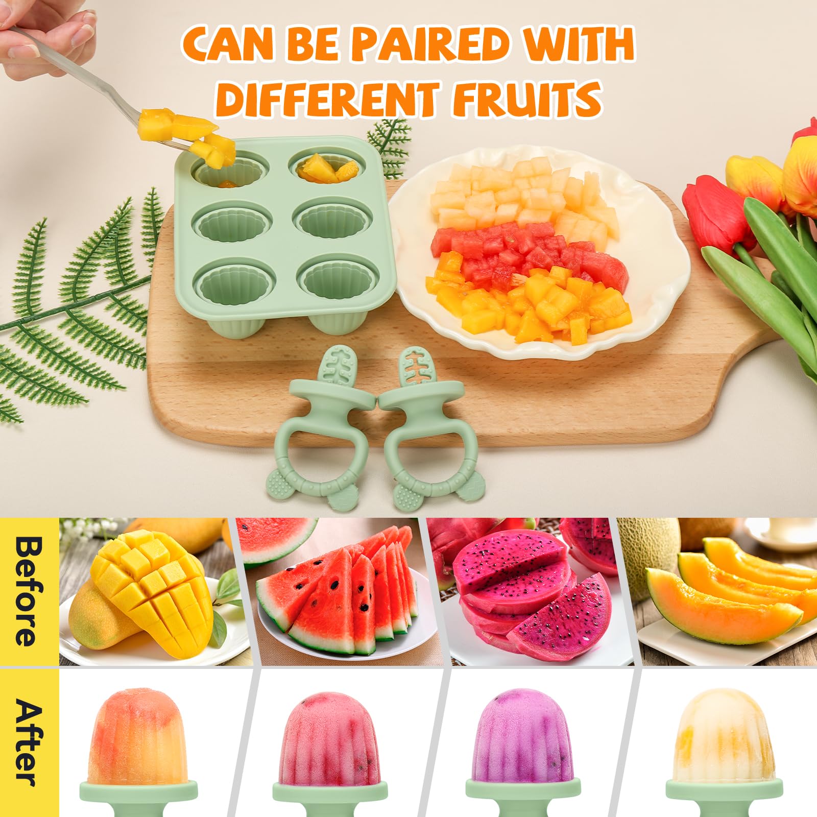 CLDY Mini BPA-Free Silicone Ice Lolly Moulds Kit for Toddlers, 6 Pack Blgn - Image 3