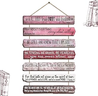 Yookeer Christian Wall Art Office Inspirational Wooden Bible Verses Wall Decor Bedroom Scripture Wall Art Meditation Inspirational Hanging Wood Sign for Kitchen Living Room Women Room (Pink)
