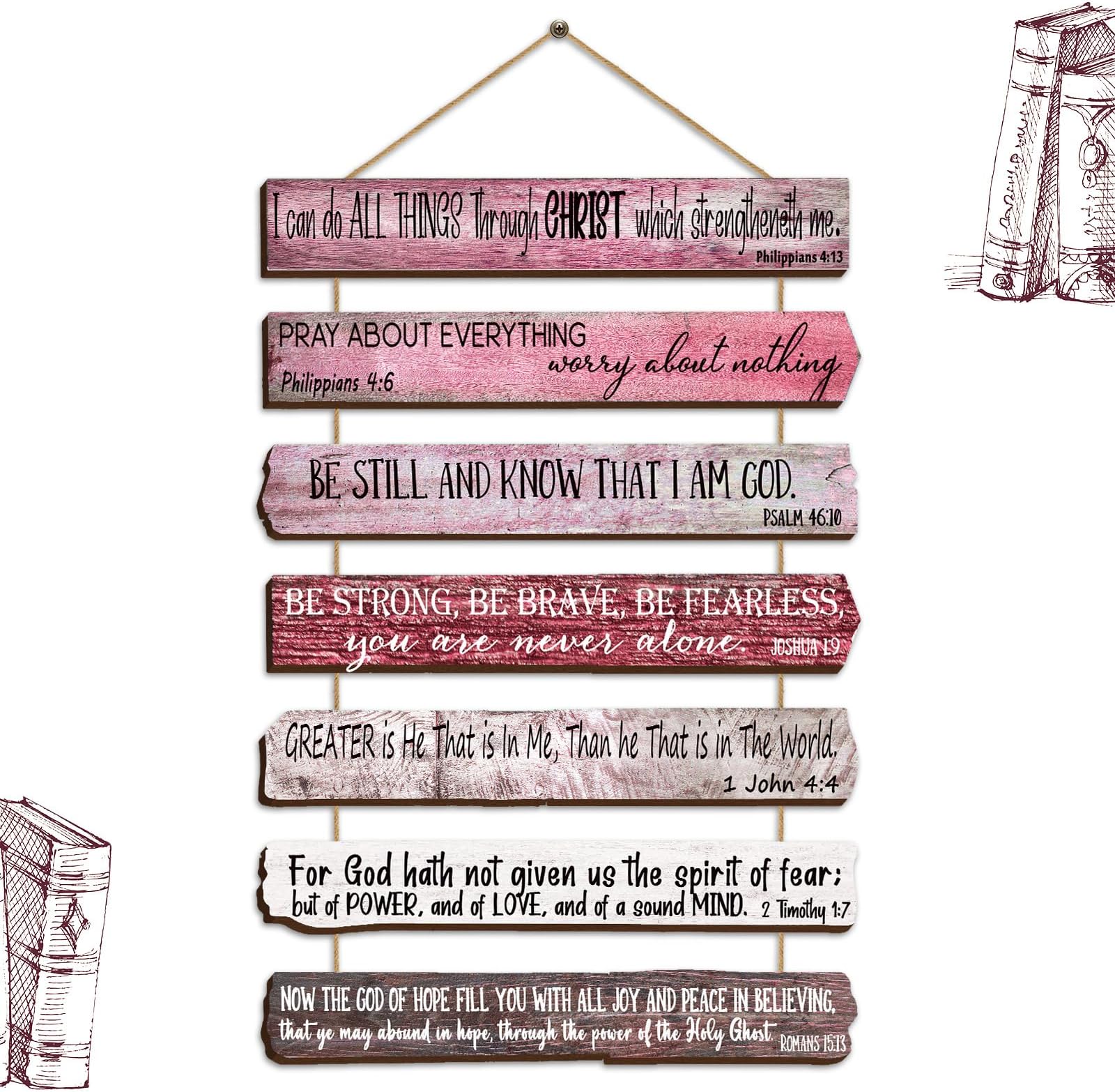 Yookeer Christian Wall Art Office Inspirational Wooden Bible Verses Wall Decor Bedroom Scripture Wall Art Meditation Inspirational Hanging Wood Sign for Kitchen Living Room Women Room (Pink)