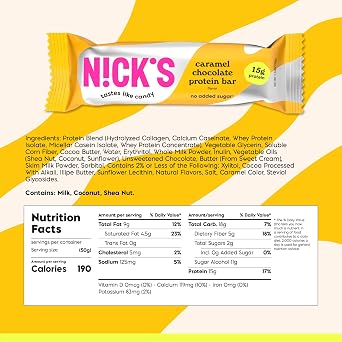 N!CK'S Protein Bars Chocolate Caramel 12-Count Box | Protein-Packed Snack, Low Calories, Low Carbs, Keto Friendly, No Added Sugar (12 bars x 50g)