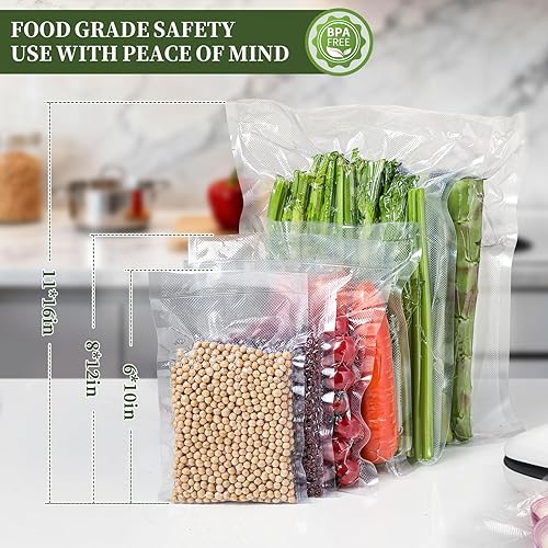 Miniatura 6 de Vacuum Sealer Bags For Food-150 Quart 11"x16"and Quart 8"x12"and Pint 6"x10"-Commercial Grade BPA Free Bag-Durable Customized Size Food Vac Bags for