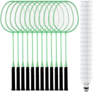 Wettarn 12 Pcs Badminton Rackets Bulk with 18 Nylon Badmintons, Shuttle Set for Adults Teenagers Youth Beginners Advanced Player Backyard Gym Beach Outdoor