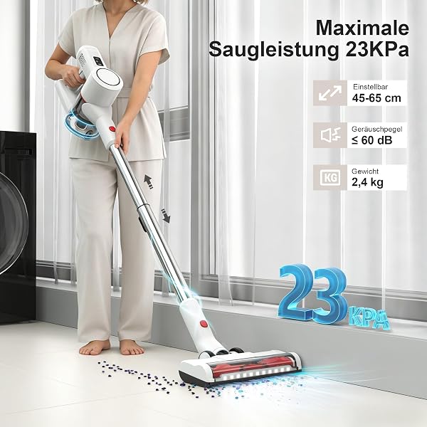 Akku Staubsauger Kabellos Vacuum Cleaner - Kabelloser Akkustaubsauger mit Led-Display Cordless Akkusauger Stielstaubsauger Tierhaare Leise Stabstaubsauger ohne Kabel für Teppiche Hartböden Auto - 2