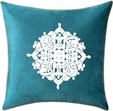 VOGOL Retro Floral Pattern Embroidered Throw Pillow Case, Soft Velvet Light Glitter Square Cushion Cover for Home Decoration Gift Office Bench, 18 x18 Inches, Green