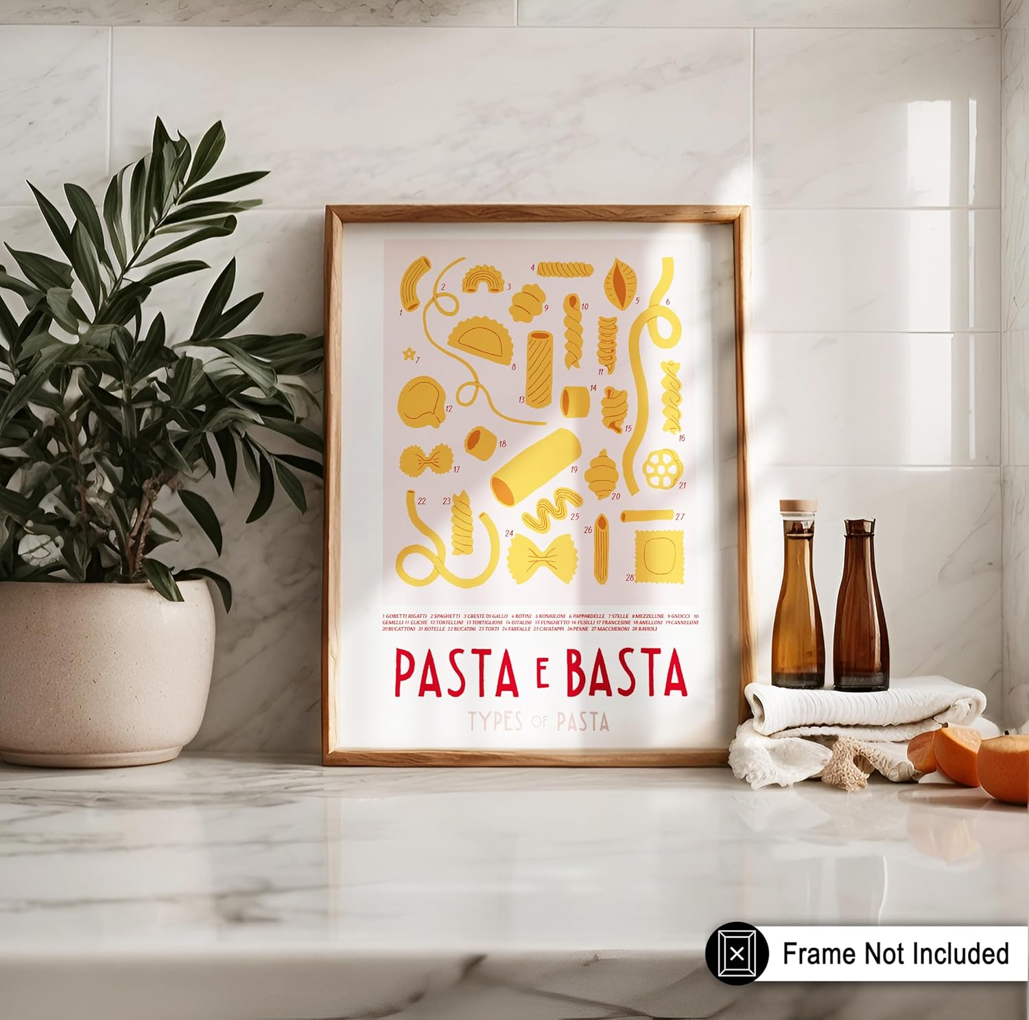 Poster Master Vintage Illustration Poster - Retro Food Print - Types of Pasta, Yellow, Spaghetti, Rotini, Penne - 16x20 UNFRAMED Wall Art - Gift for Artist, Chef - Wall Decor for Kitchen, Restaurant