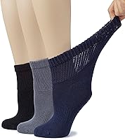 Vista 45 de Hugh Ugoli Calcetines tobilleros de algodón para mujer para diabéticos, anchos, sueltos, elásticos, puntera sin costuras, semiacolchado superior sin