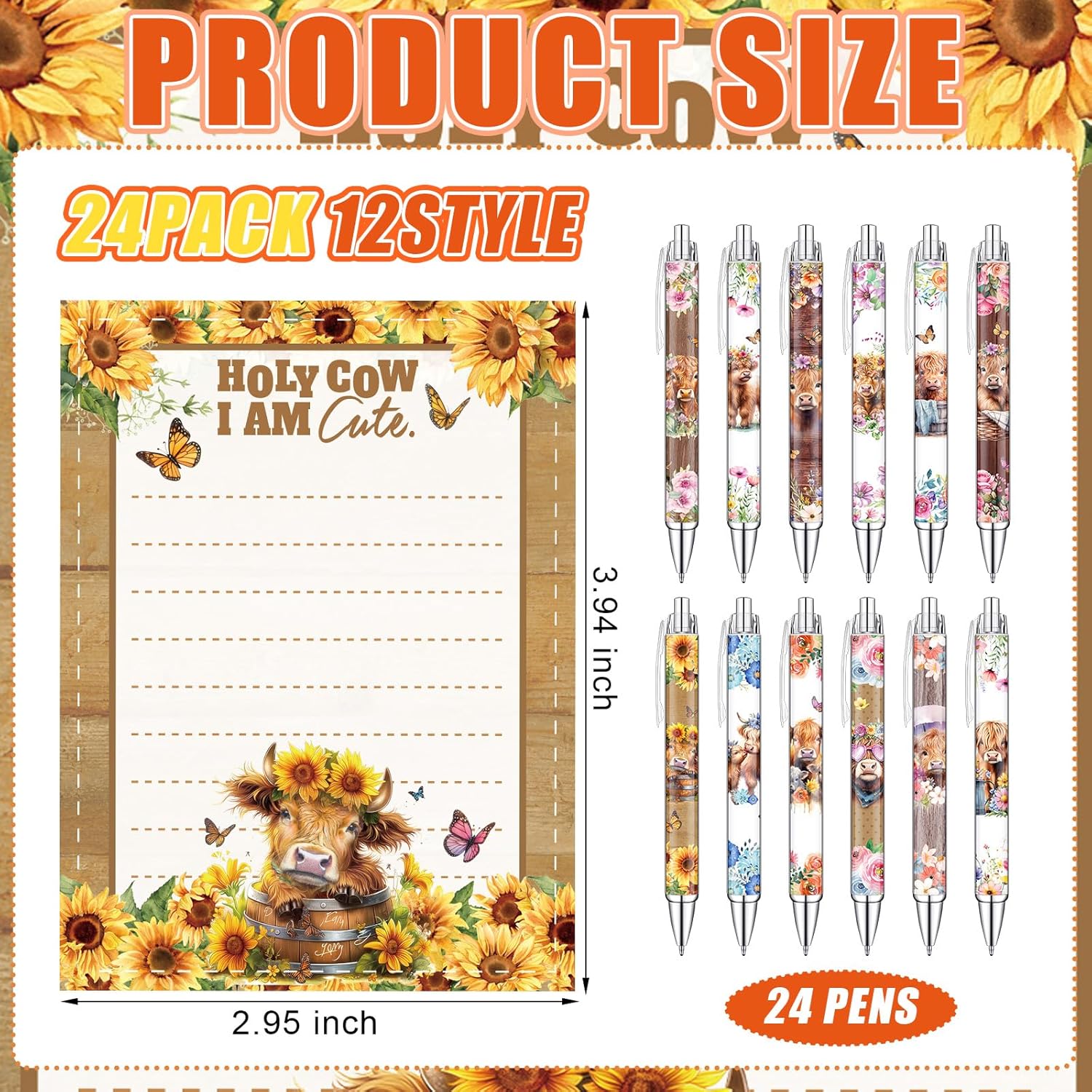 Eaasty 48 Pcs Highland Cow Gifts Set Highland Cow Floral Notepad with Pens Western Party Favors 24 Mini Notebook 24 Ballpoint Pen Christmas Stuff Gifts for Women Student School Office Meeting Supplies