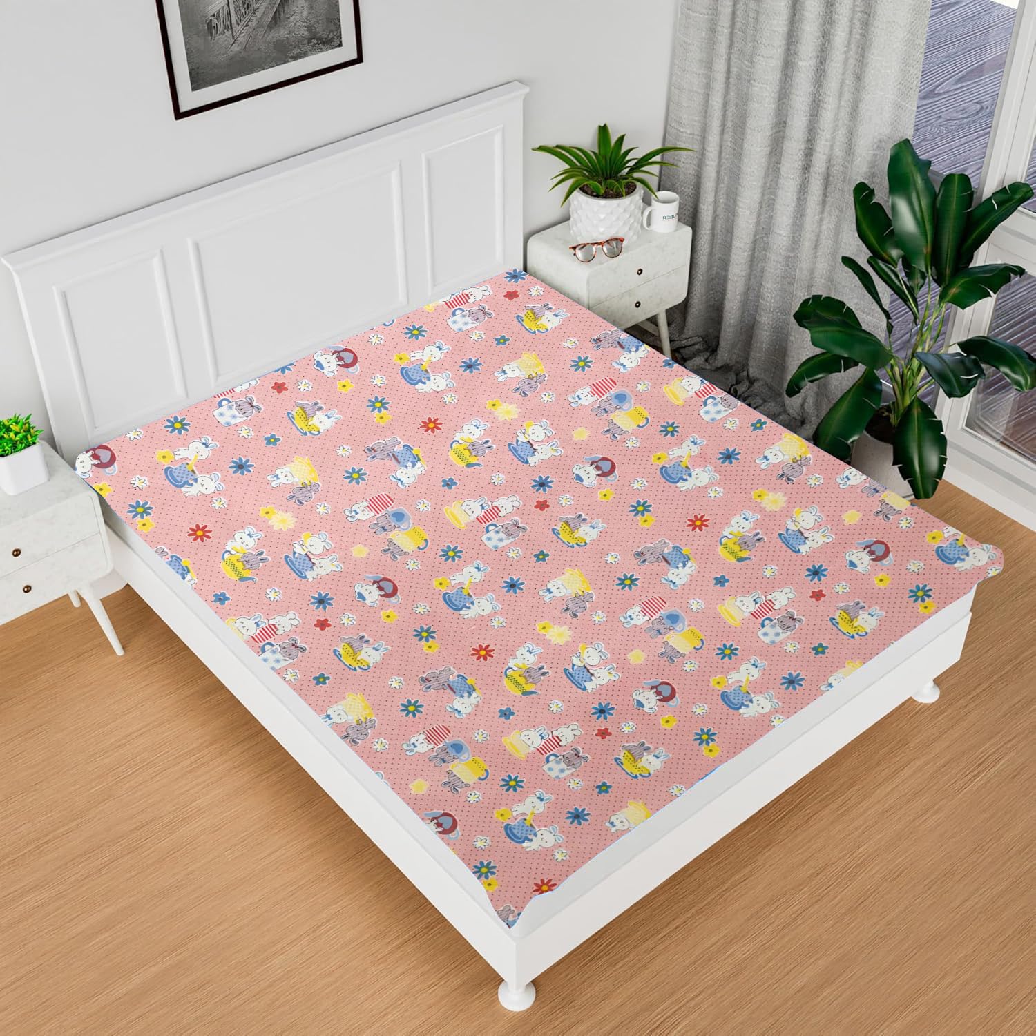 Printed Waterproof Baby Bedsheet 80x80 Inch for King Size Bed | PVC Urine Proof Mattress Protector | Baby Plastic Sheet for Newborn & Toddler | Pack of 1 (Pink Teddy)-image-28