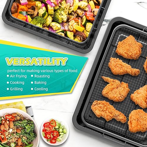 Miniatura 7 de OPENICE - Juego de 2 bandejas para freidora de aire y bandeja para verduras para horno, cesta antiadherente para freidora de aire para hornear y