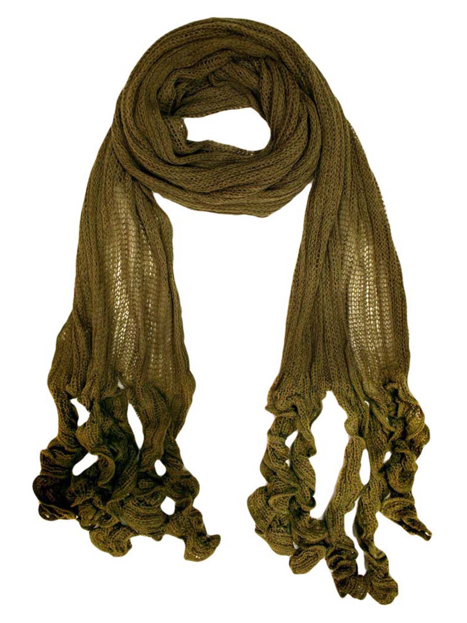Luxury DivasLong Neck Scarf With Ruffled Tips