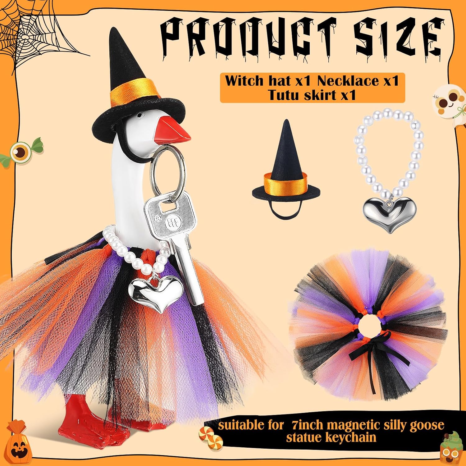 3 Pcs Halloween Witch Mini Desk Goose Outfits, Orange, Purple image 2