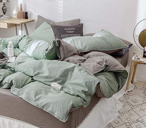 Miniatura 5 de MOON'S SLEEPWARES  Serie Herse   Verde y Gris, Tamaño California King   100% algodón 200 hilos  Juego de funda de edredón (funda de edredón con dos