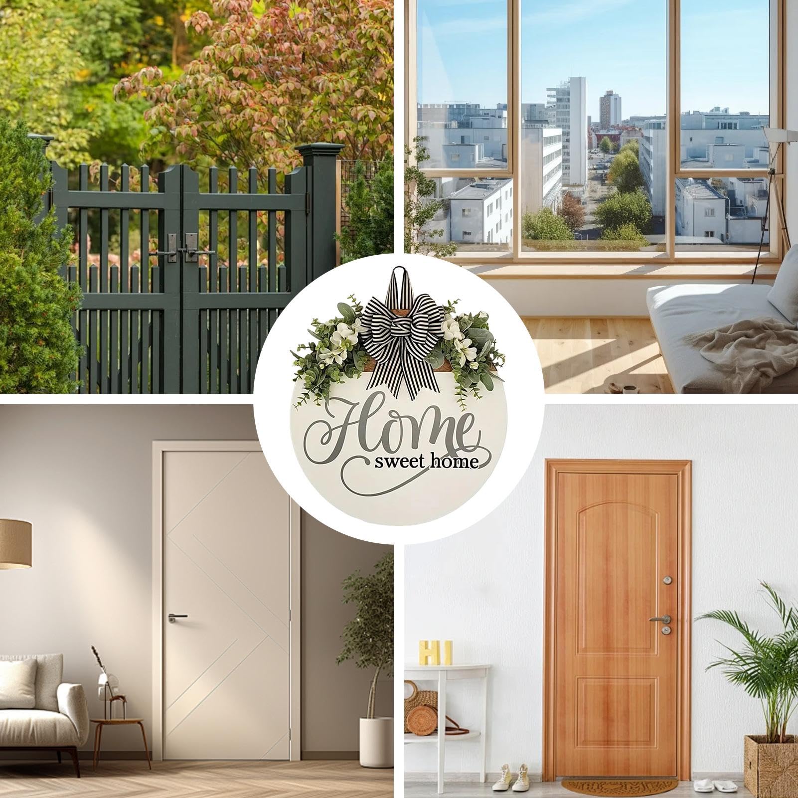 Home Sweet Home - Ghirlanda decorativa per porta di casa dolce casa, 30 cm, eucalipto, decorazione per veranda della fattoria, ghirlanda primaverile estiva rustica da parete con fiori per esterni
