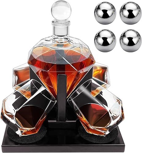Miniatura 1 de Montex Juego de decantador de whisky en forma de diamante con 4 vasos y 4 piedras de whisky, regalo para hombres, regalo para los amantes del whisky