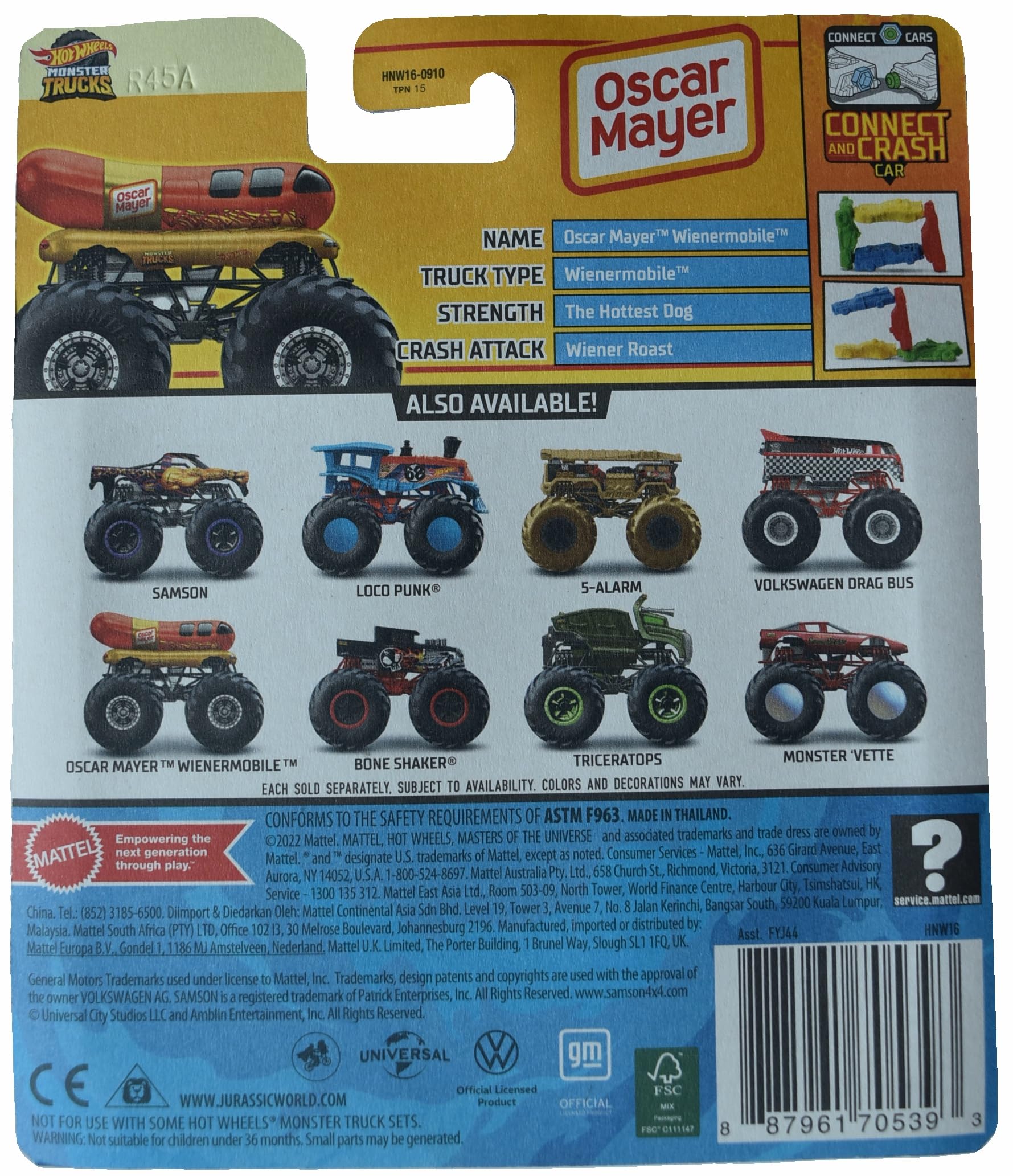 Hot Wheels Monster Trucks Snack Pack 3/6 Oscar Mayer Wienermobile 1:64 Scale Diecast Model Vehicle, Multicolor, Standard - Image 2