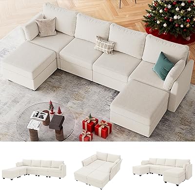 114.17" Modular Sectional Sofa, 6 Seat Modular Couch with Storage, Memory Foam, Convertible Sectional Couches for Living Room, U Shaped Comfy Modular Sofa with Chaise, Beige